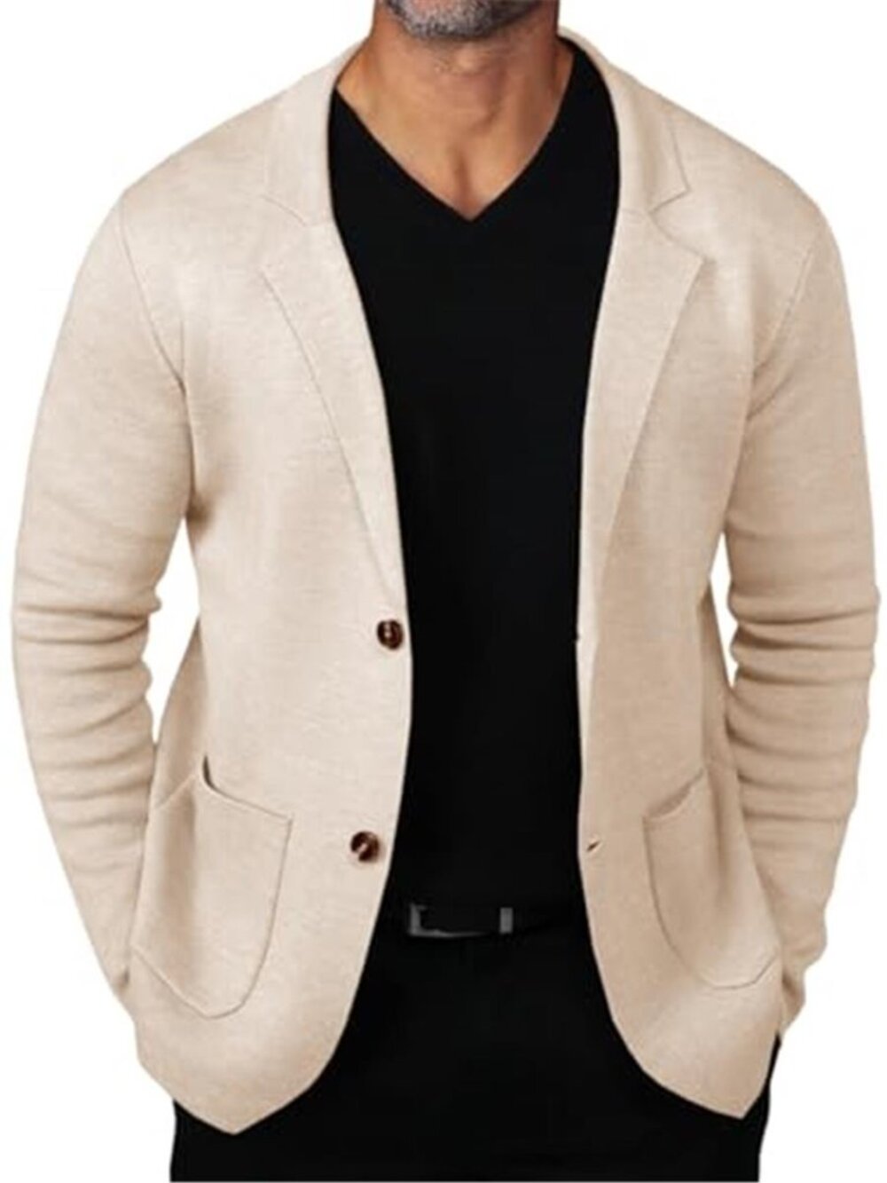 Men's Cardigan Sweater Knit Blazer Suit Jacket Casual Sport Coat